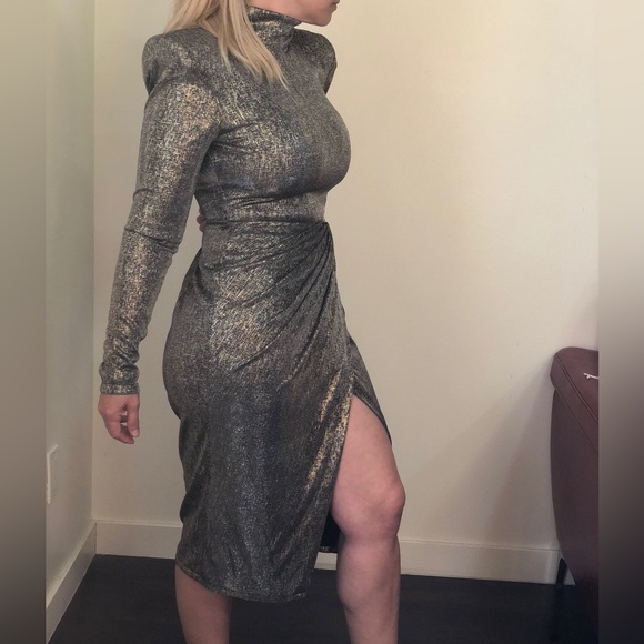 BLITHE Retro Black/Golden long sleeve dress, size LARGE, asymmetrical, BNWT - Picture 5 of 10